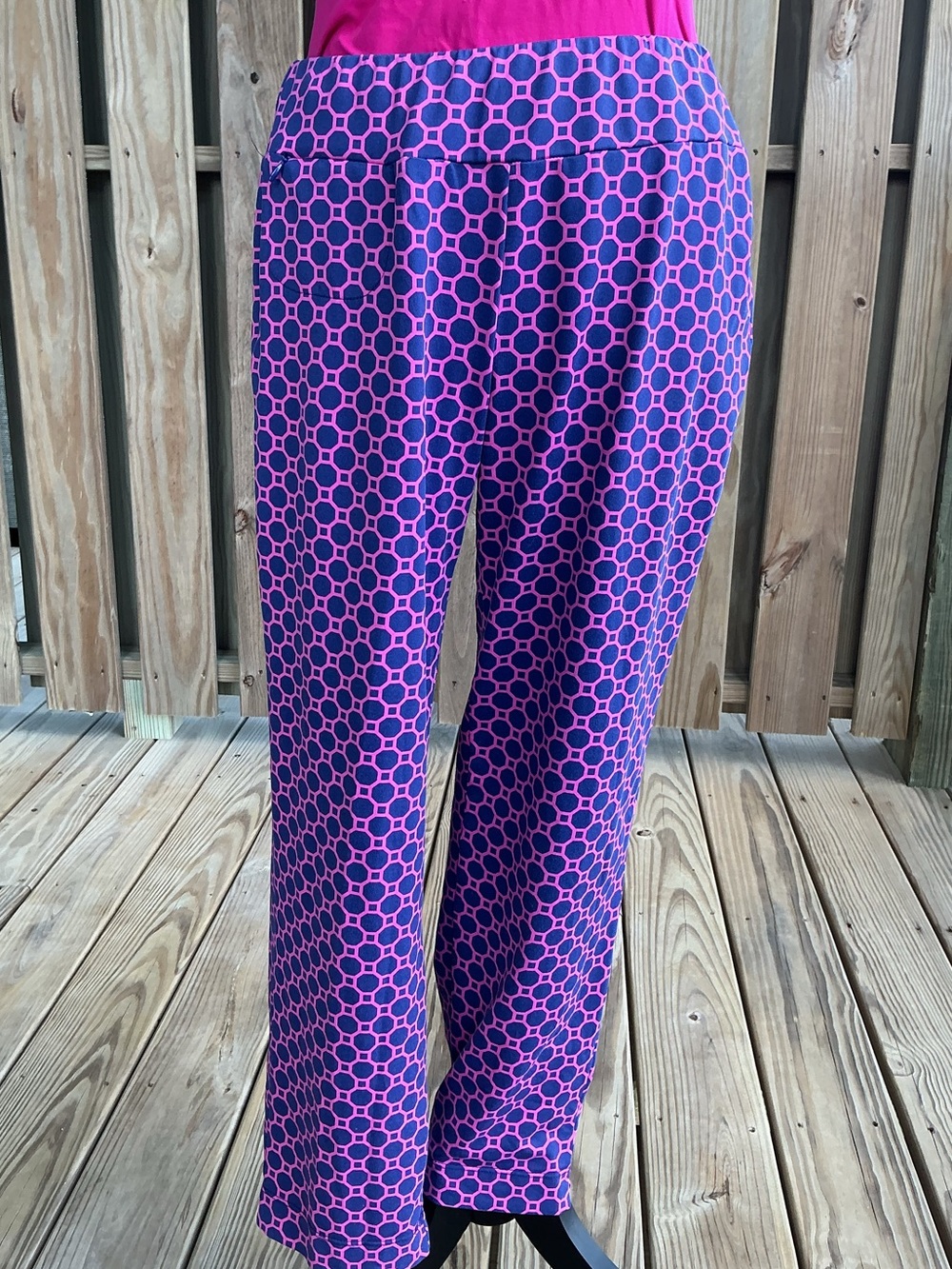 J. McLaughlin Pink and Navy Geometric Performance Pants